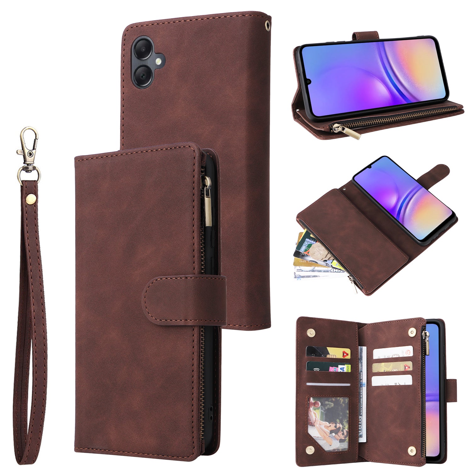 For Samsung Galaxy A05 4G Case Multiple Card Slots Anti-fall Zipper Pocket Leather Phone Cover For Samsung Galaxy A05 4G Case Multiple Card Slots Anti-fall Zipper Pocket Leather Phone Cover